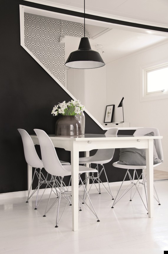 black and white dining room