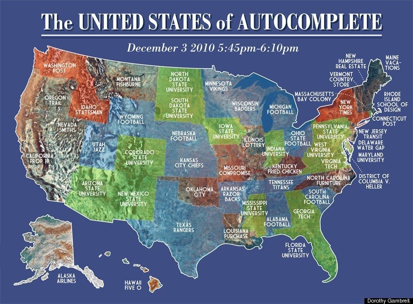 Google Instant Map Shows 'The United States Of Autocomplete' (PICTURE