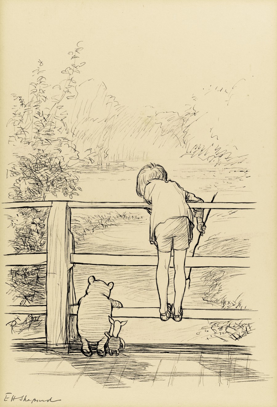 Original, 1928 Illustration Of Pooh, Christopher Robin and Piglet Could