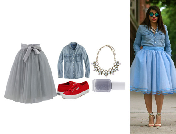 casual tulle skirt outfit