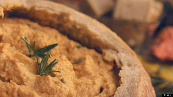 herbed pumpkin dip in a bread bowl