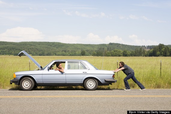 friend pushing car