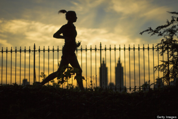 woman jogging night