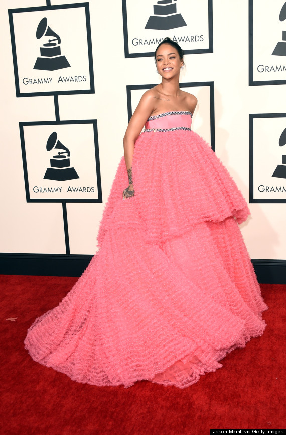 rihanna red dress grammys