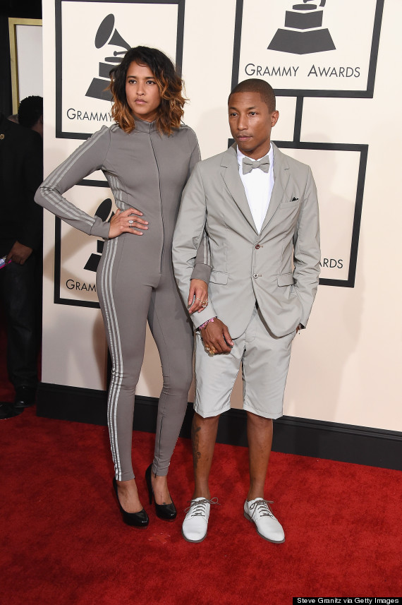 Pharrell Williams' Grammy 2015 Suit Is Adidas, Turns White When