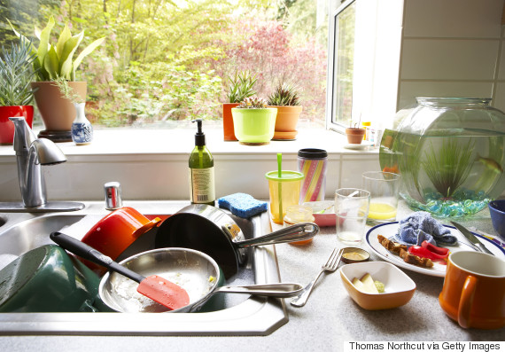 dishes in sink