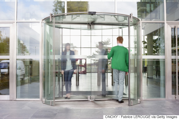 man revolving door