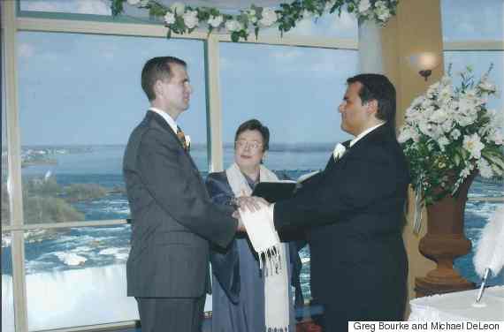 Greg Bourke and Michael DeLeon at their wedding in Niagara Falls, Canada, March 2004.