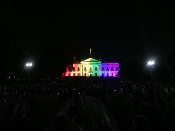 white house lit up gay flag colors