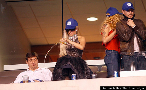 Lady Gaga Spotted At NY Giants Game; Pours Out Glass Of Champagne