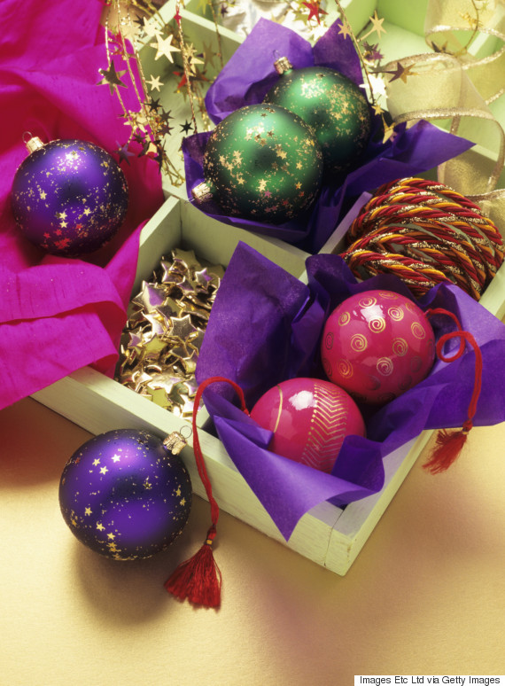 boxes of holiday decorations