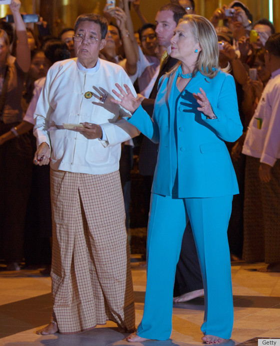 Hillary Clinton Revives Her Favorite Pantsuit Look For Visit To Myanmar Photos Huffpost Life 