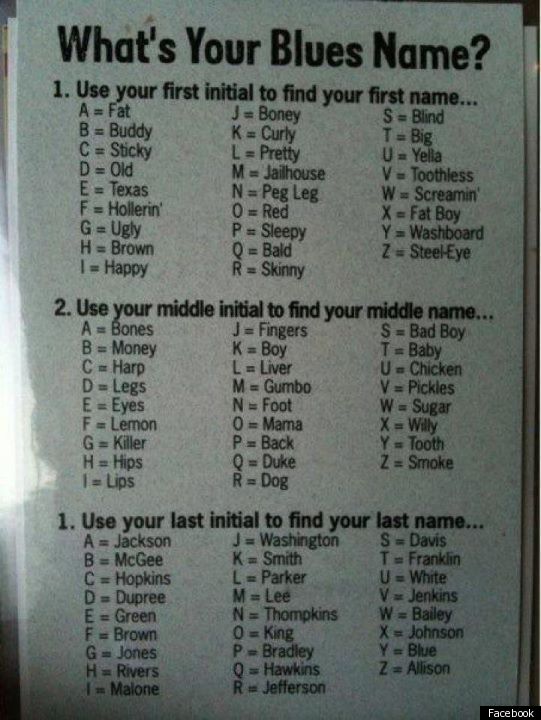 'What's Your Blues Name?' Chart Gives You The Nickname You've Been