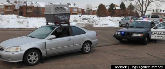 Alvorlig Rejsende købmand Pris Dogs Against Mitt Romney Protester Pulled Over In Littleton, Colorado,  After Officer Sees Toy Dog Strapped To Roof (PHOTO) | HuffPost Denver