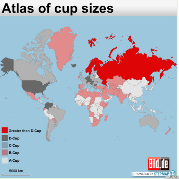 Countries with the largest size of the female breast - map — Steemit