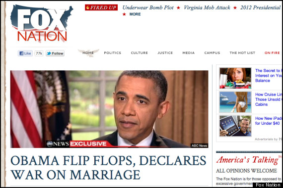 Obama Backs Gay Marriage Fox Nations War On Marriage Headline Gets Parodied Pictures
