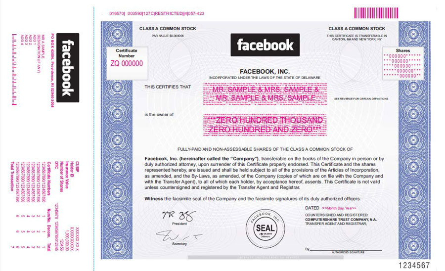 Facebook Stock Certificate This Is What A Real Share Looks Like Photo Huffpost Impact