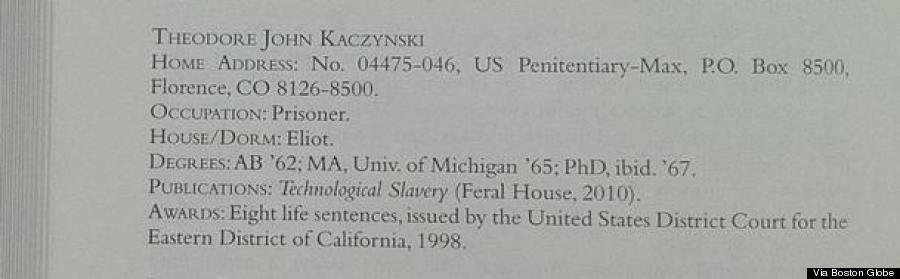 ted kaczynski unabomber harvard alumni