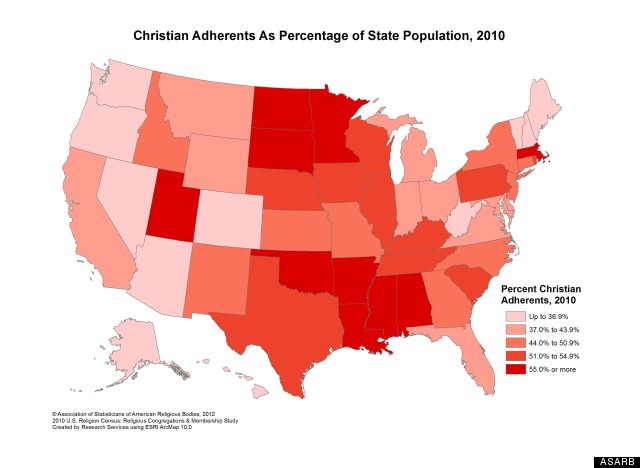 most least christian state