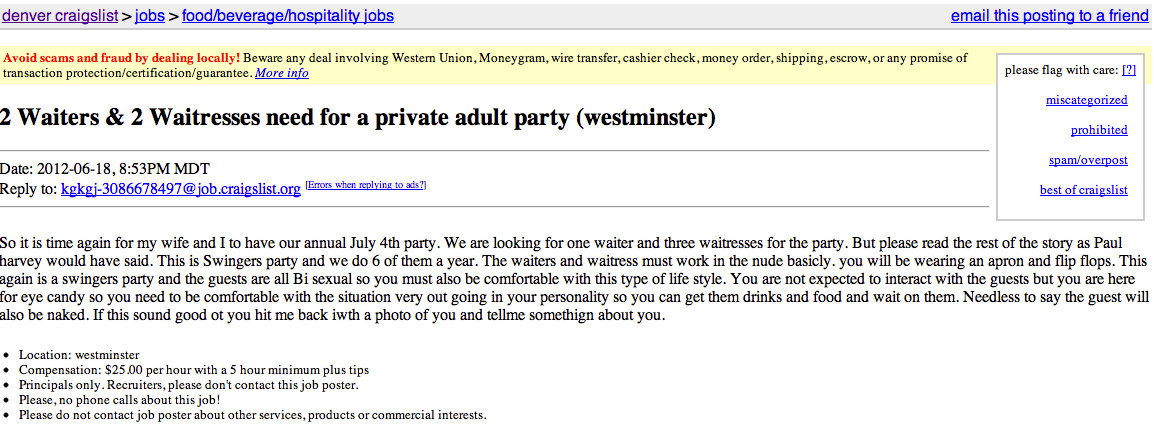 Best Craigslist Ad Ever Host Seeks Waiters Waitresses For 4th Of July