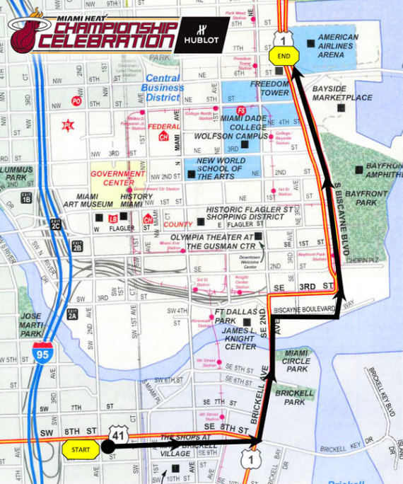 miami heat parade route map