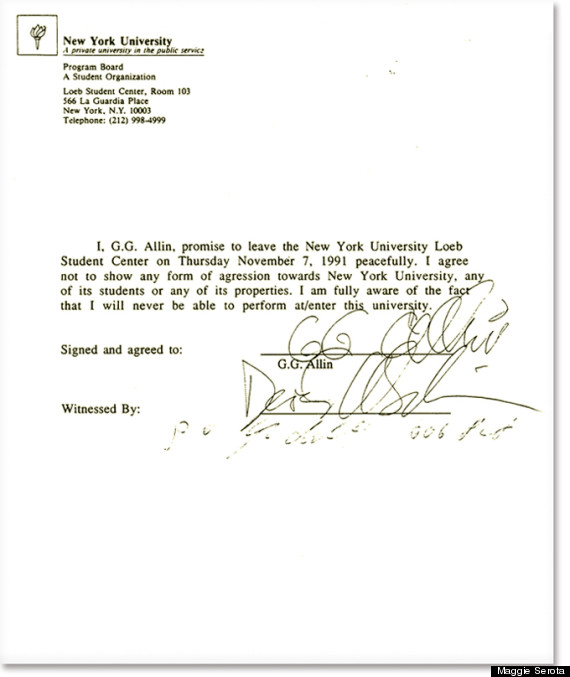 Gg Allin Nyu Letter How A Legendary Rocker Was Banned From Nyu Photo Huffpost