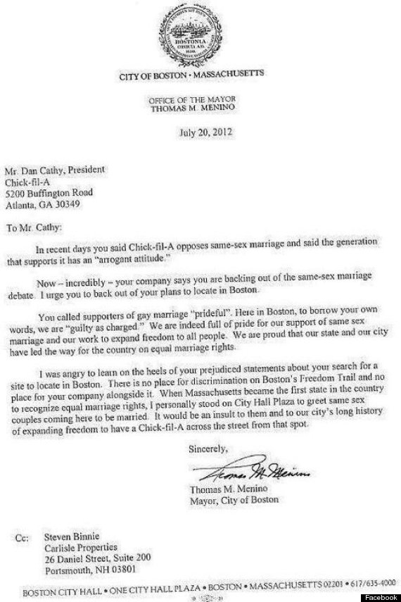 boston mayor chick fil a letter