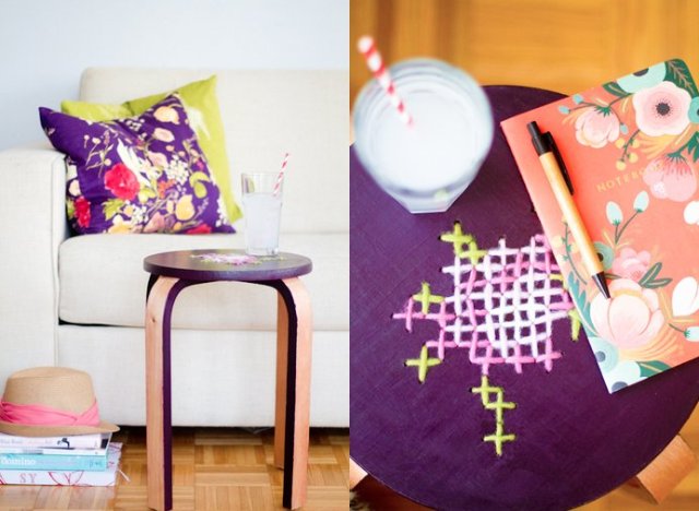 diy idea cross stitched stool