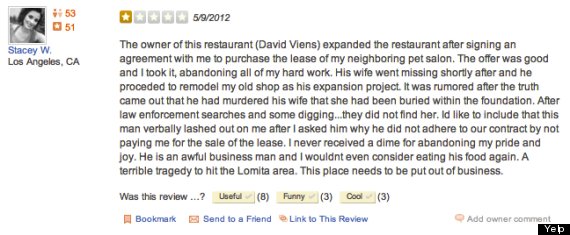 david viens killed cooked wife yelp review thyme