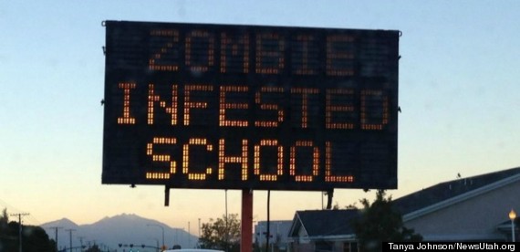 zombie infested school sign