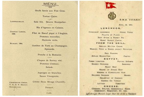 rare titanic menu