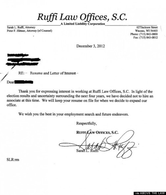 sarah ruffi law rejection letter obama