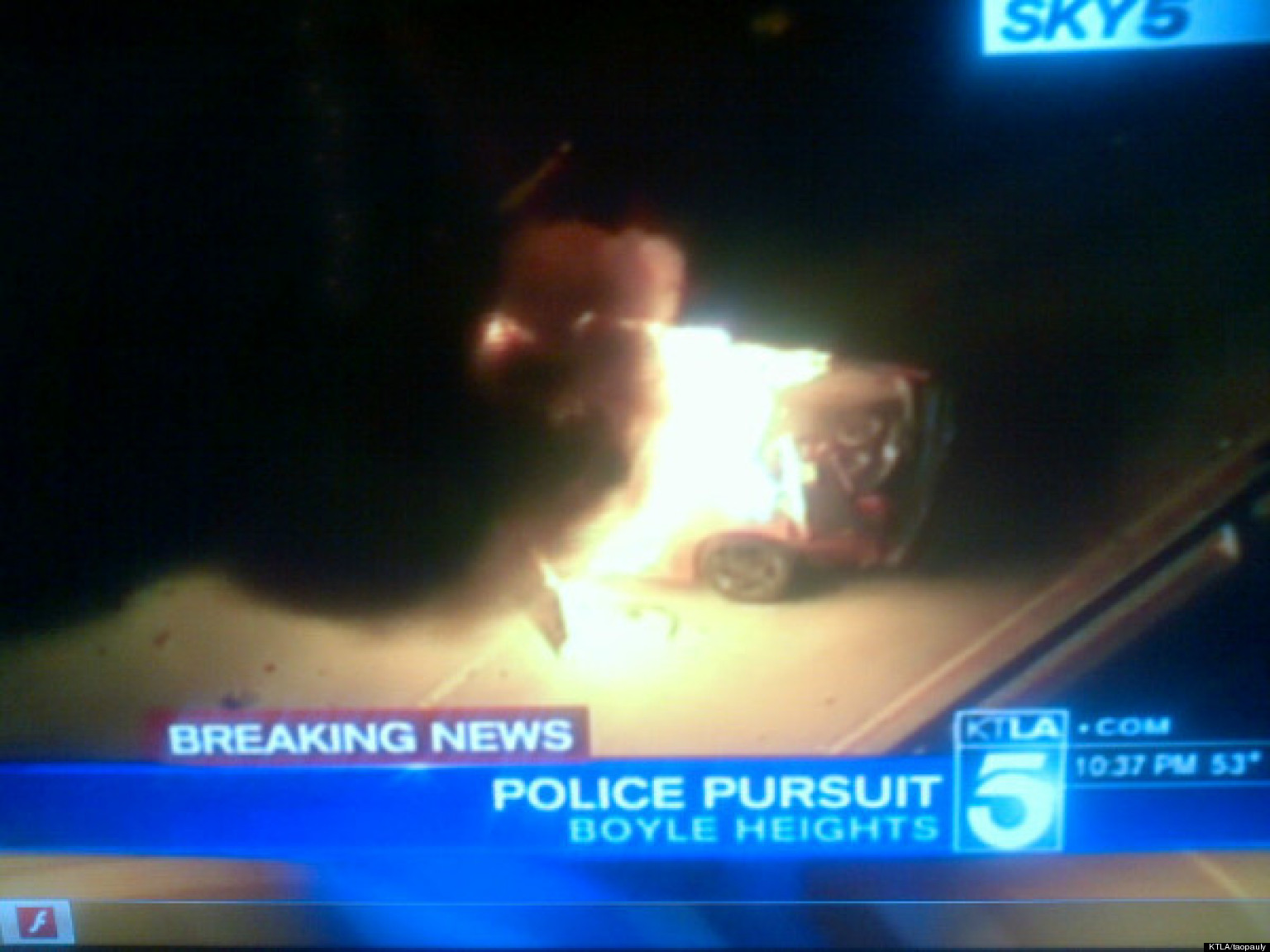 LA Car Chase: Car Explodes Into Flames In Boyle Heights On 10 Freeway ...