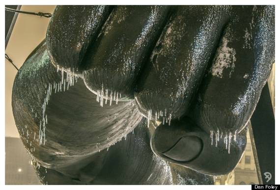 frozen fist of detroit sculpture